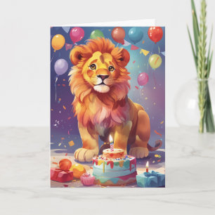 Colourful Lion at Celebration Party Card