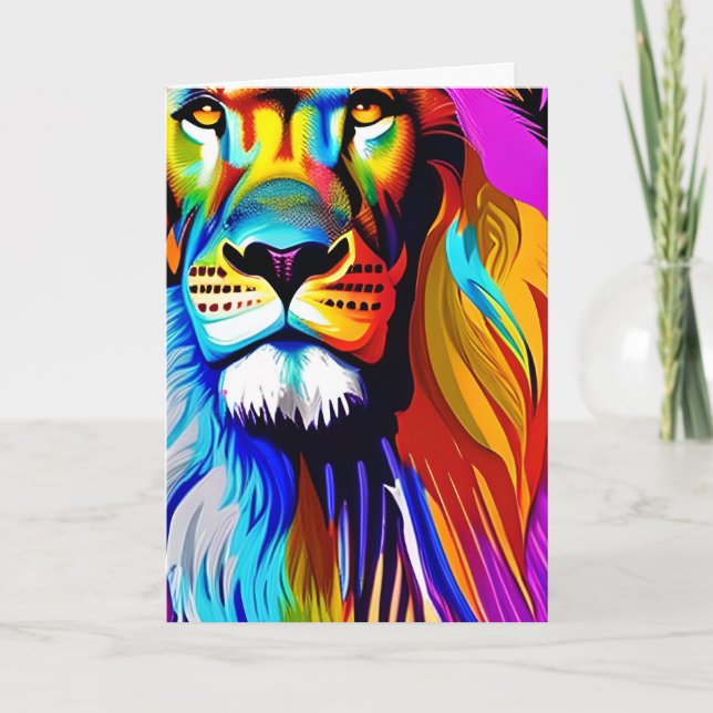 Colourful Lion Digital Art | Birthday Card (Front)