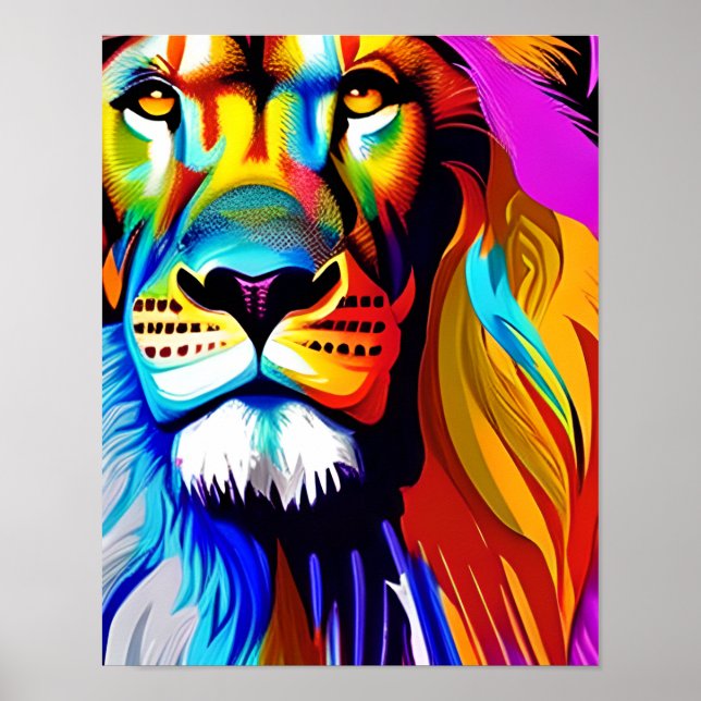 Colourful Lion Digital Art | Birthday Poster (Front)