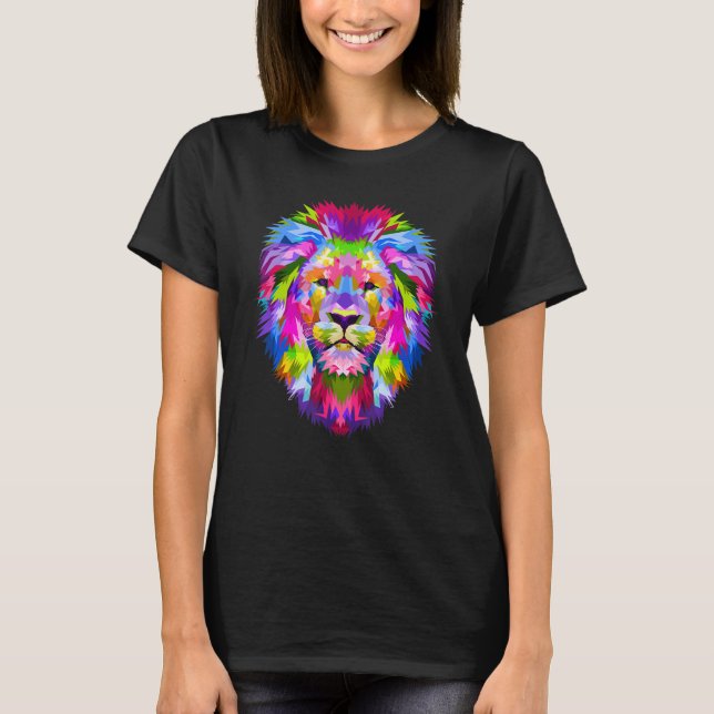Colourful Lion Head Cute Pop Geometric Polygonal L T-Shirt (Front)