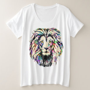 Colourful Lion Head Drawing - Wildlife Big Cats Plus Size T-Shirt
