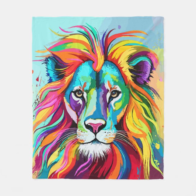 Colourful Lion Head Portrait Fleece Blanket (Front)