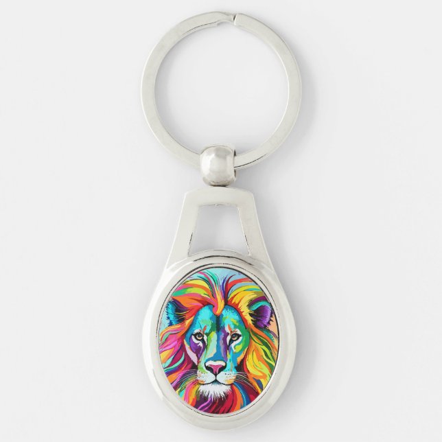 Colourful Lion Head Portrait Key Ring (Front)