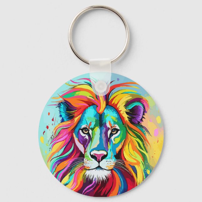 Colourful Lion Head Portrait Key Ring (Front)