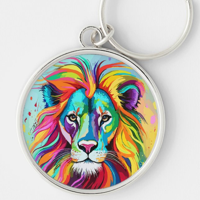 Colourful Lion Head Portrait Key Ring (Front)