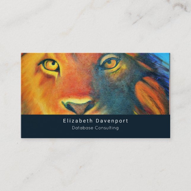 Colourful Lion Head Portrait Oil Painting Business Card (Front)