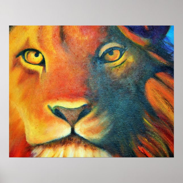 Colourful Lion Head Portrait Oil Painting Poster (Front)