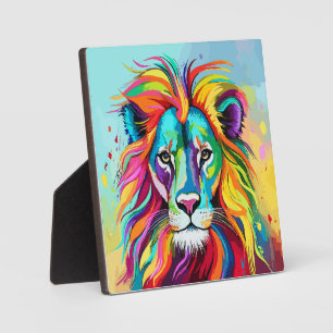 Colourful Lion Head Portrait Plaque