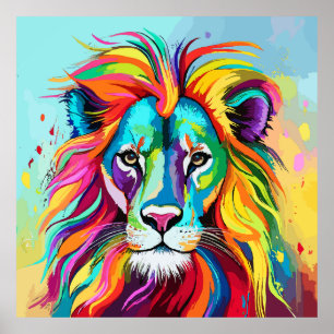 Colourful Lion Head Portrait Poster