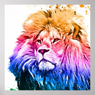 Colourful Lion Head Portrait Poster