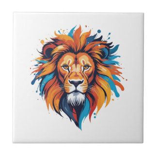Colourful Lion Head Wall Art Tile