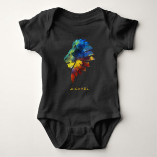 Colourful Lion King Watercolor Monogram for Him Baby Bodysuit