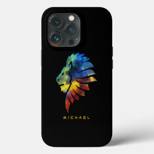 Colourful Lion King Watercolor Monogram for Him iPhone 13 Pro Case