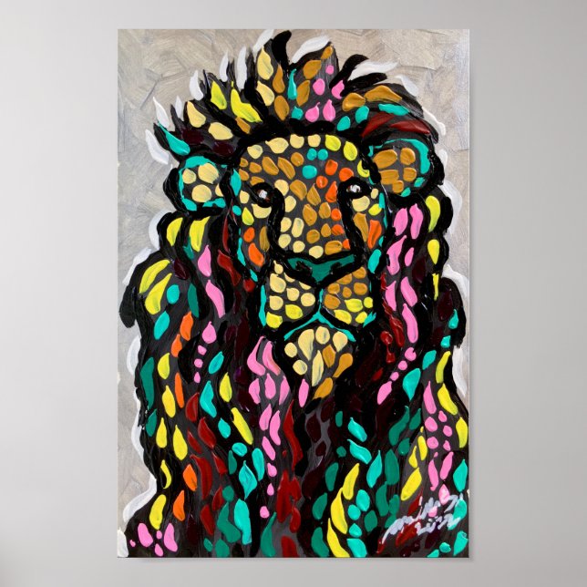 Colourful Lion Painting Design Poster (Front)