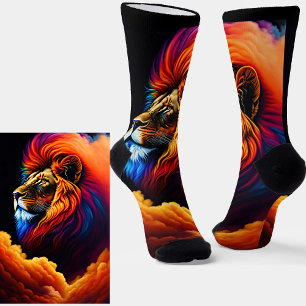 Colourful Lion with Cloud Smoke Mane on Black  Socks