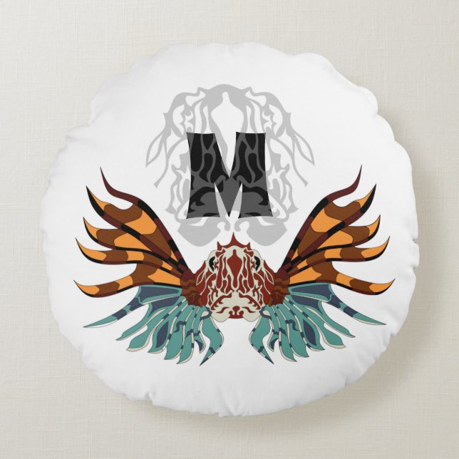 Colourful Lionfish Monogram Round Cushion (Front)
