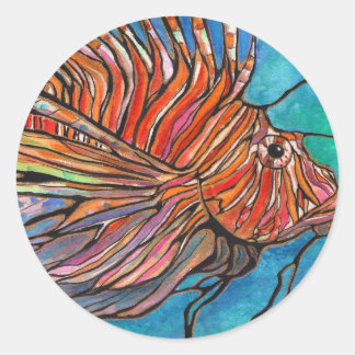 Colourful Lionfish "Stained Glass" Style Art! Classic Round Sticker