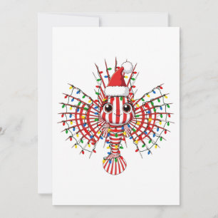 Colourful Lionfish Wearing a Santa Hat Holiday Card