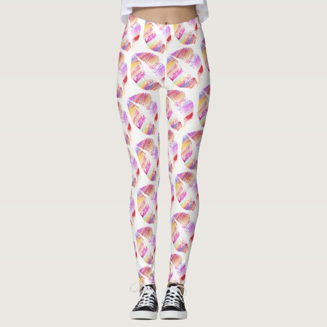 Colourful Lips Modern White Leggings (Front)