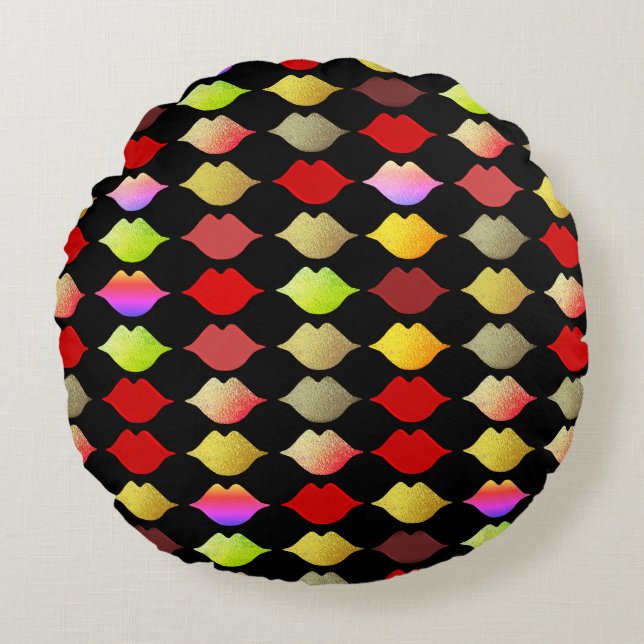 Colourful Lips repeated side by side Round Cushion (Front)
