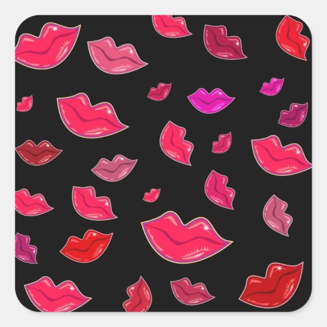 Colourful lips square sticker (Front)