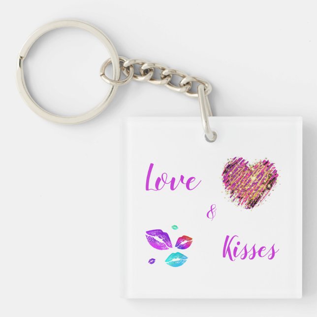 Colourful Lips With Love & Kisses Key Ring (Front)