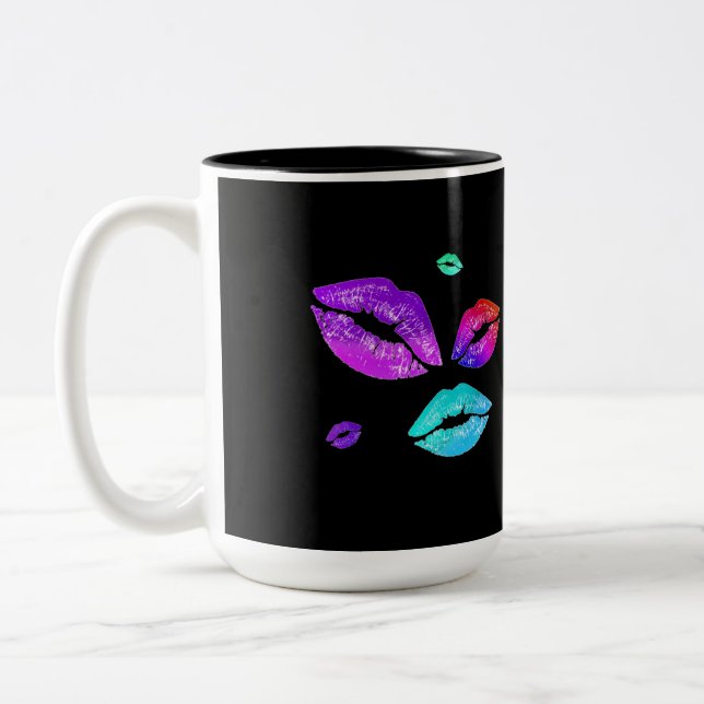 Colourful Lips With Love & Kisses Two-Tone Coffee Mug (Left)