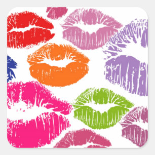 Colourful Lipstick Kisses Lip Colour Square Sticker