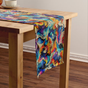 Colourful Liquid Ink Abstraction Short Table Runner