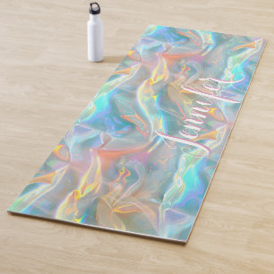 Colourful Liquid Iridescent Pastel Holographic Yoga Mat