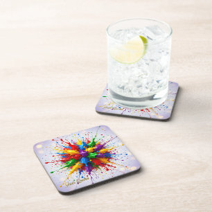 Colourful Liquid Paint Explosion Abstract Art Coaster