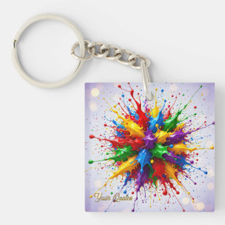 Colourful Liquid Paint Explosion Abstract Art Key Ring