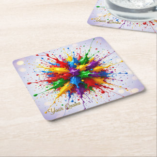Colourful Liquid Paint Explosion Abstract Art Square Paper Coaster