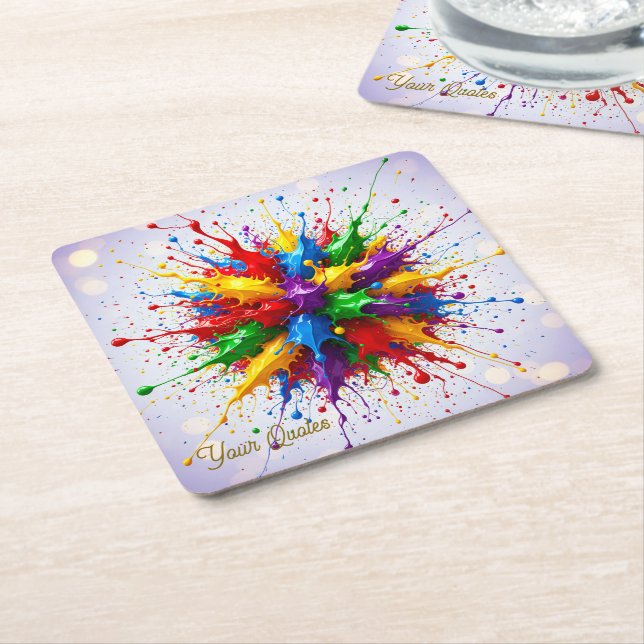 Colourful Liquid Paint Explosion Abstract Art Square Paper Coaster (Angled)