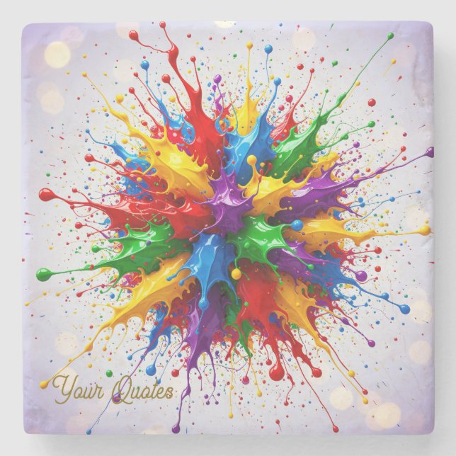 Colourful Liquid Paint Explosion Abstract Art Stone Coaster (Front)