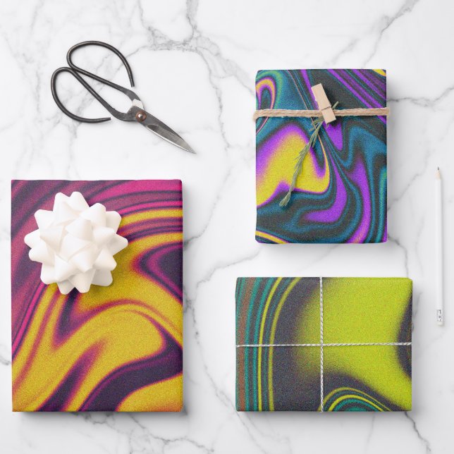 Colourful liquid swirl marble wrapping paper (Front)