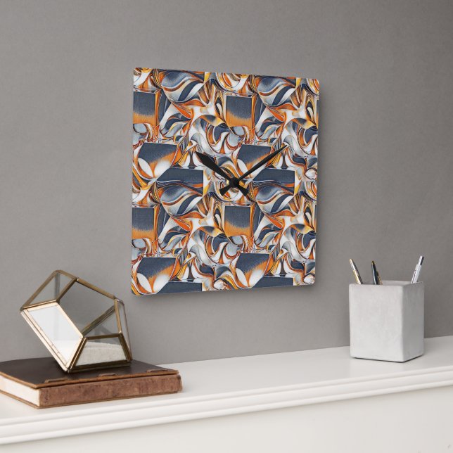 Colourful liquid waves geometric abstract pattern  square wall clock (Office)