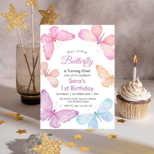 Colourful Litlle Butterfly Girl' 1st Birthday  Invitation (Creator Uploaded)