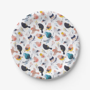 Colourful Little Birds Floral Botanical Paradise Paper Plate