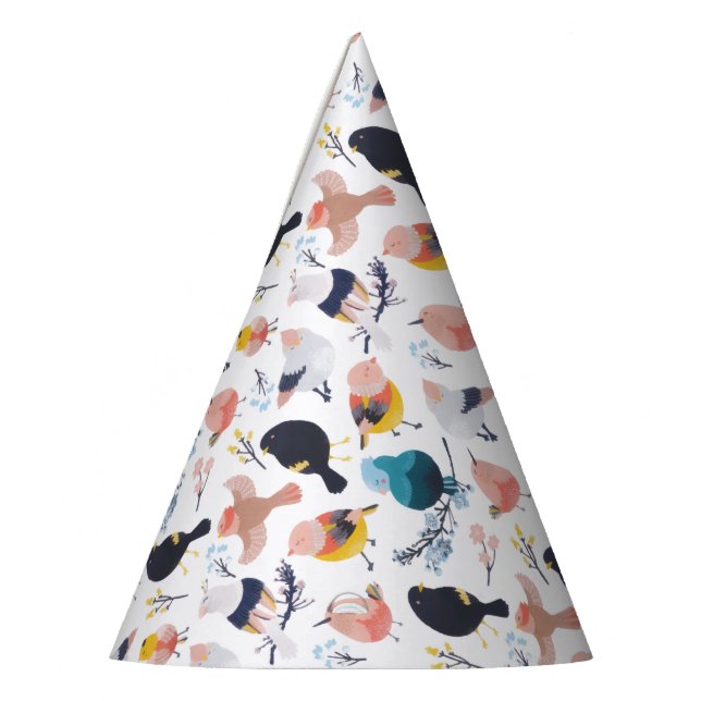 Colourful Little Birds Floral Botanical Paradise Party Hat (Left)