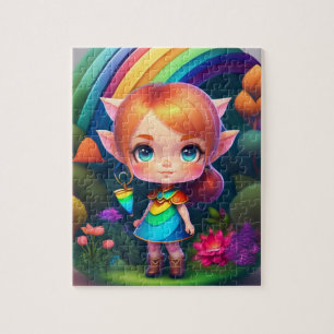 Colourful Little Cute Elf Girl With Rainbow Jigsaw Puzzle
