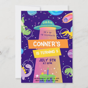 Colourful Little Dino Space Birthday Invitation