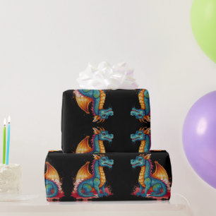 Colourful little dragon wrapping paper