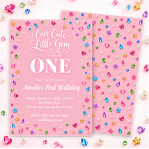Colourful Little Gem First Birthday Girl Invitation
