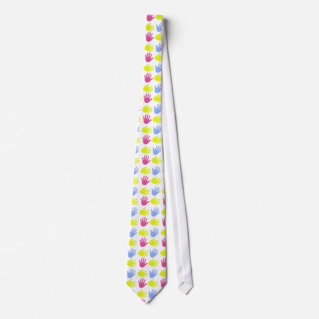 Colourful Little Hands Handprints Teacher Tie (Front)