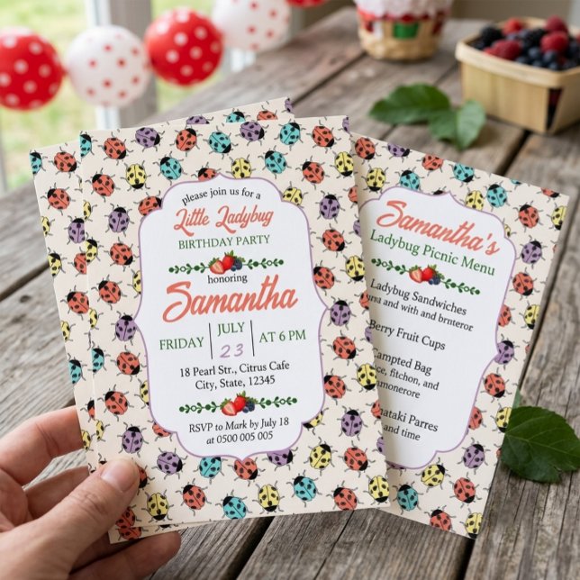 Colourful Little Ladybug Birthday Party Invitation (Creator Uploaded)