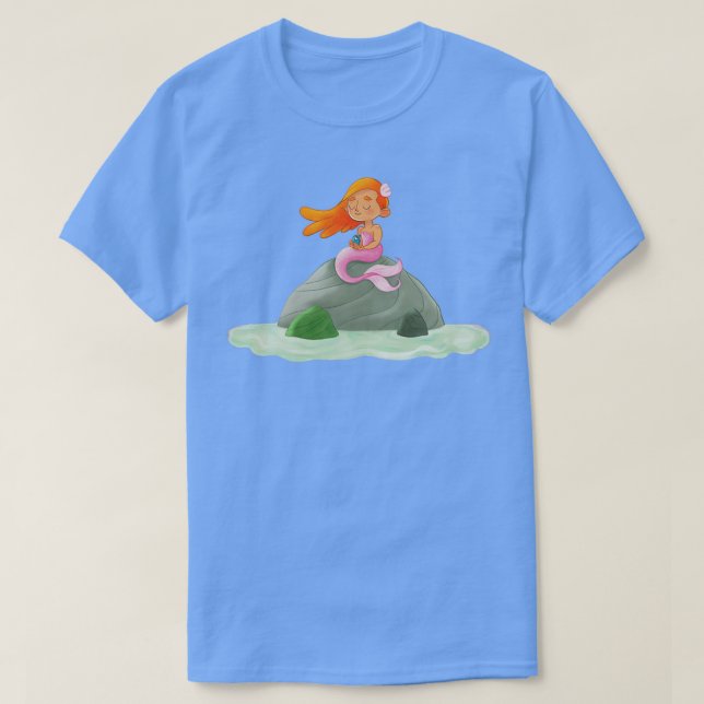 Colourful little mermaid girl with a baby bird T-Shirt (Design Front)