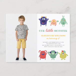 Colourful Little Monster Kid's Photo Birthday Invitation Postcard