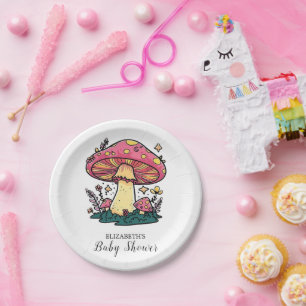 Colourful Little Mushroom Baby Shower Paper Plate