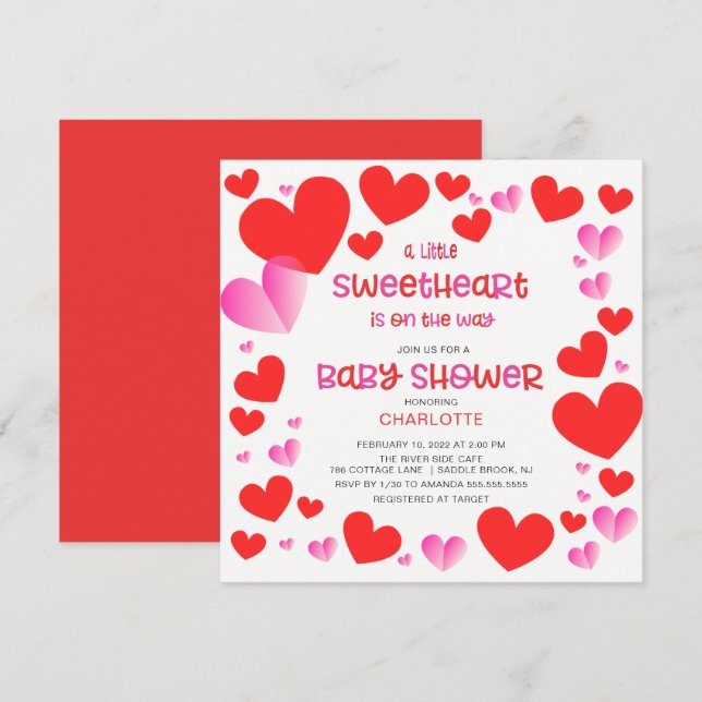 Colourful Little Sweetheart Girls Baby Shower  Inv Invitation (Front/Back)